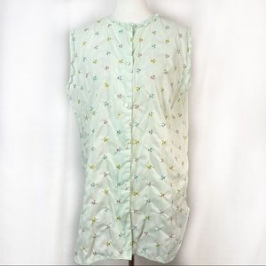 Vintage Mint Green Floral Embroidered Night Gown XL